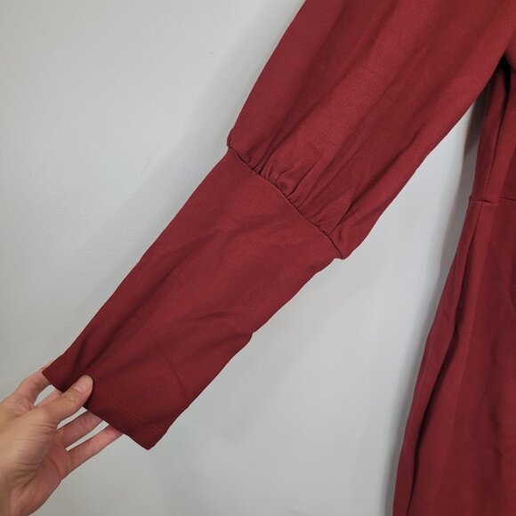 Eloquii Maroon Plus Balloon 3/5 Sleeve Red Ruffle Bodycon Burgundy Midi Dress 20 - Picture 4 of 10
